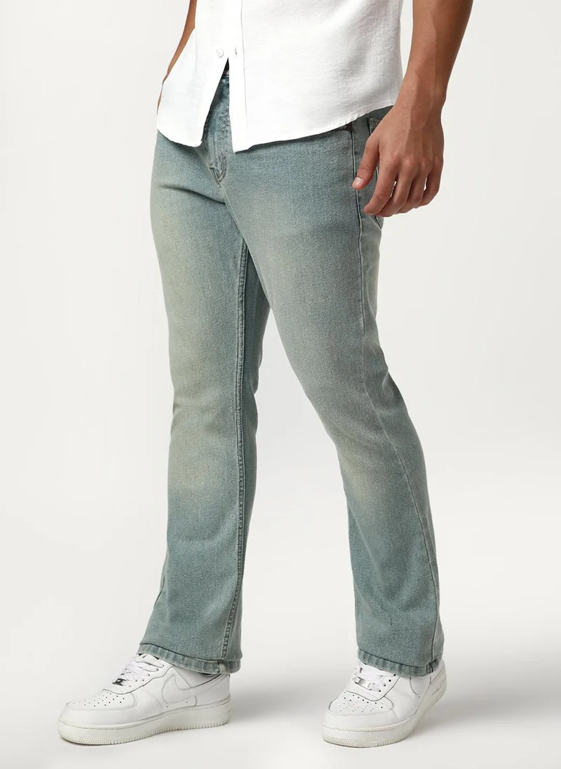 Urbano Fashion  Urbano Fashion Men's Ice Blue Bootcut Fit Mid Rise Tinted Heavy Washed Jeans Stretchable for Men | Best Price UAE